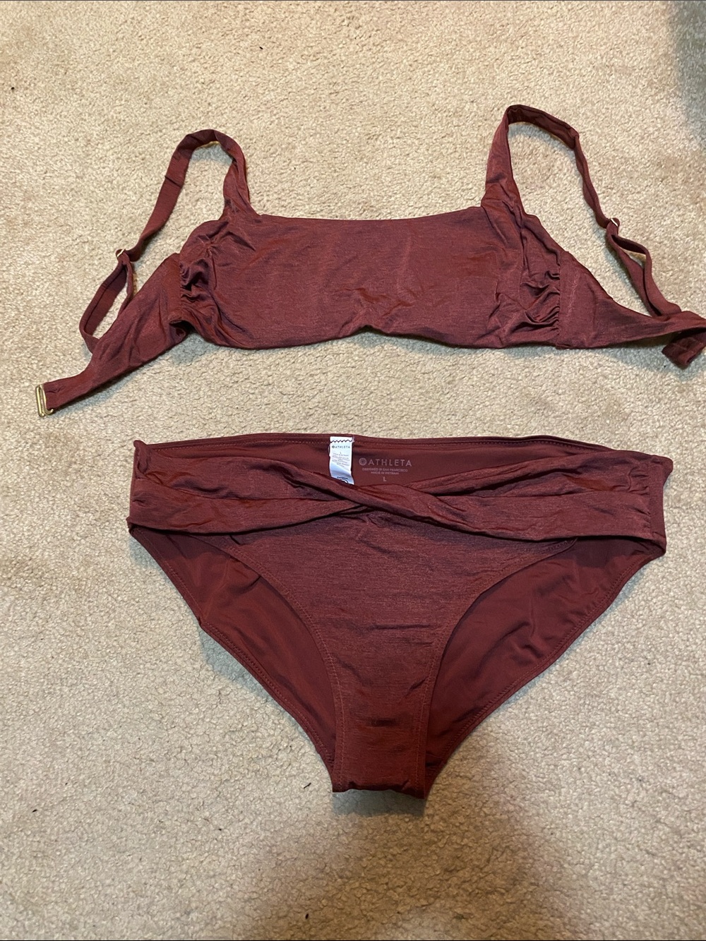 Athleta Copper Ruched Bikini Set